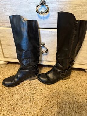 Women's Black Knee-High Buckle Boots- 7.5